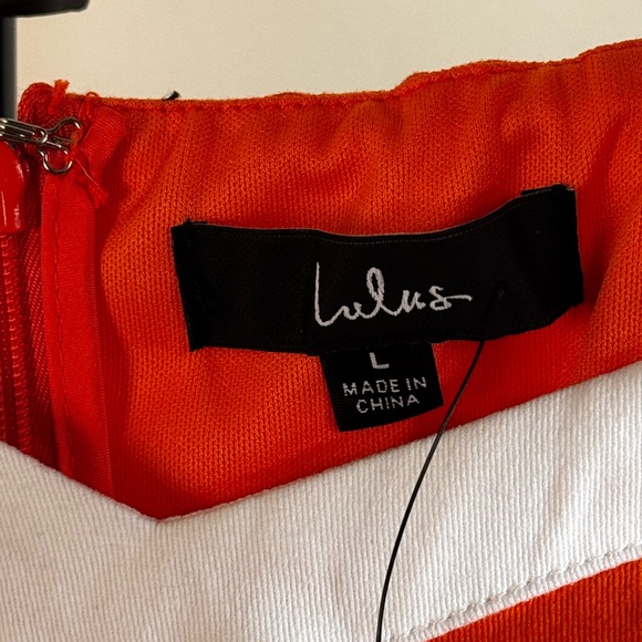 Lulus Orange White Cutout Bodycon Mini Dress Size L NWT - Picture 4 of 6